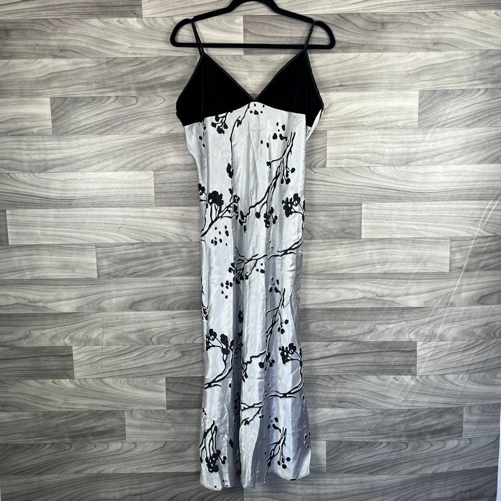 Delicates Slip Dress Womens Large Gray Black Satin Branch Print Spaghetti Straps